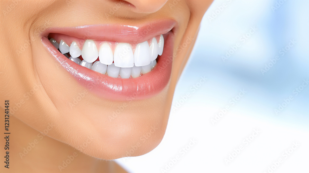 Fototapeta premium Beautiful Smiling Woman Close-Up in Dental Clinic for Teeth Whitening