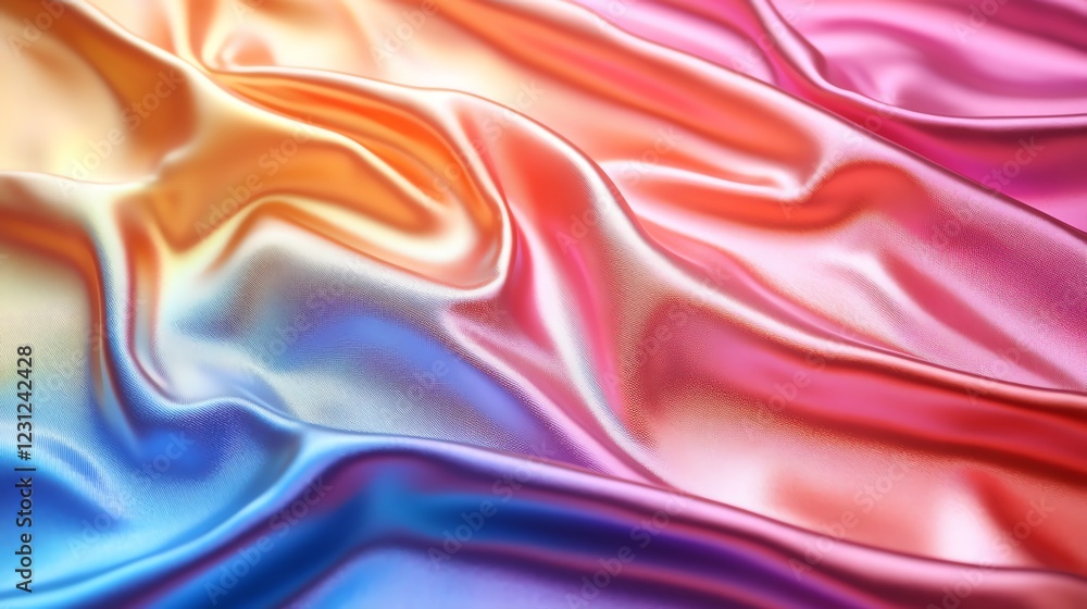 Obraz premium Holographic cyan, magenta, and yellow foil iridescent texture, featuring vibrant primary color gradients with dazzling reflective effects. Ultra HD maximum quality, a striking and bold abstract style