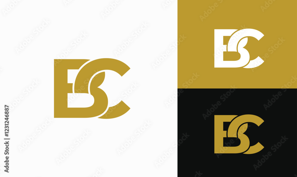Golden BC letter on dark background with light effect. Golden BC letter on dark background with light effect.