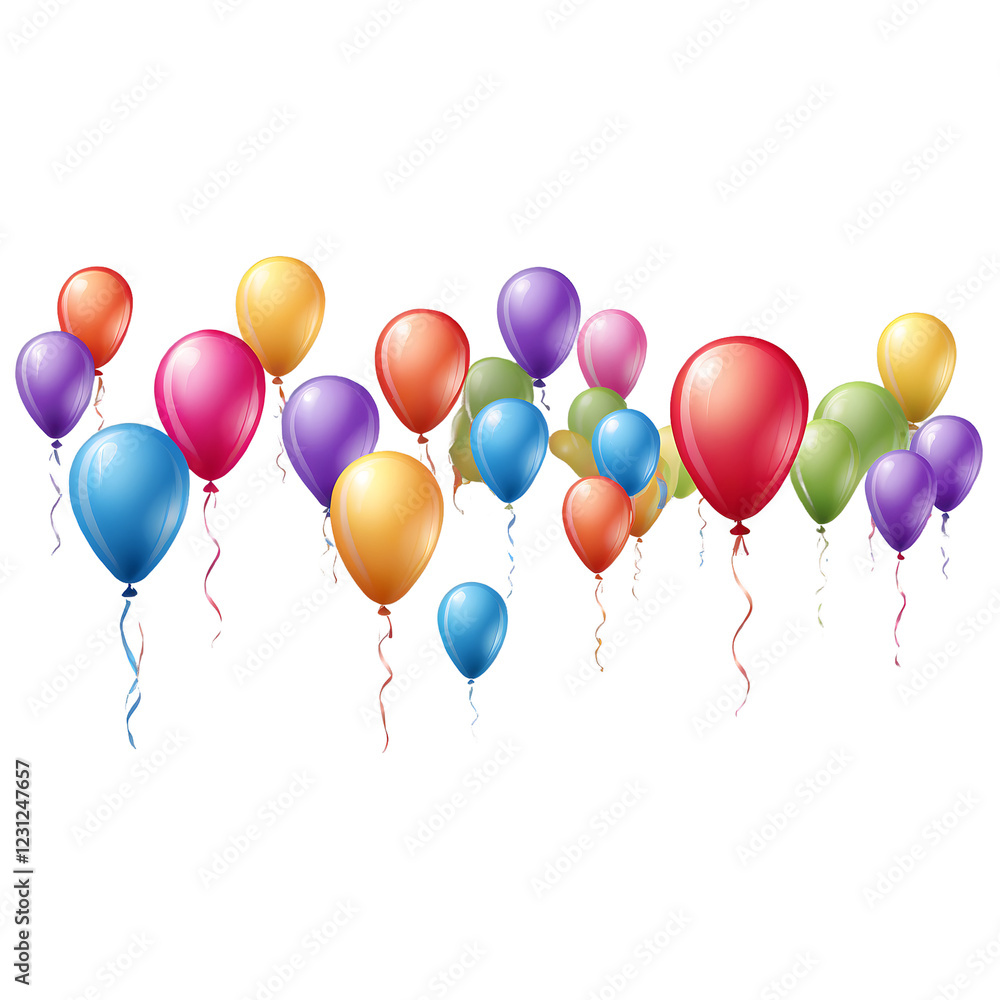 Colorful balloons floating in the air in a festive arrangement isolated on a clean PNG background, featuring vibrant shades and joyful movement, ideal for celebration designs, event decorations, and p Colorful balloons floating in the air in a festive arrangement isolated on a clean PNG background, featuring vibrant shades and joyful movement, ideal for celebration designs, event decorations, and p