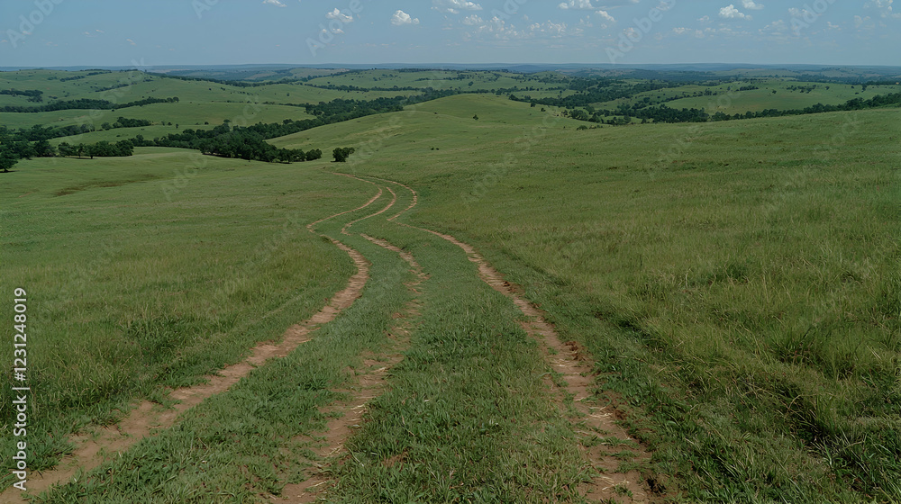 Rolling hills, grassy path, summer landscape, aerial view, rural background, nature scene Rolling hills, grassy path, summer landscape, aerial view, rural background, nature scene