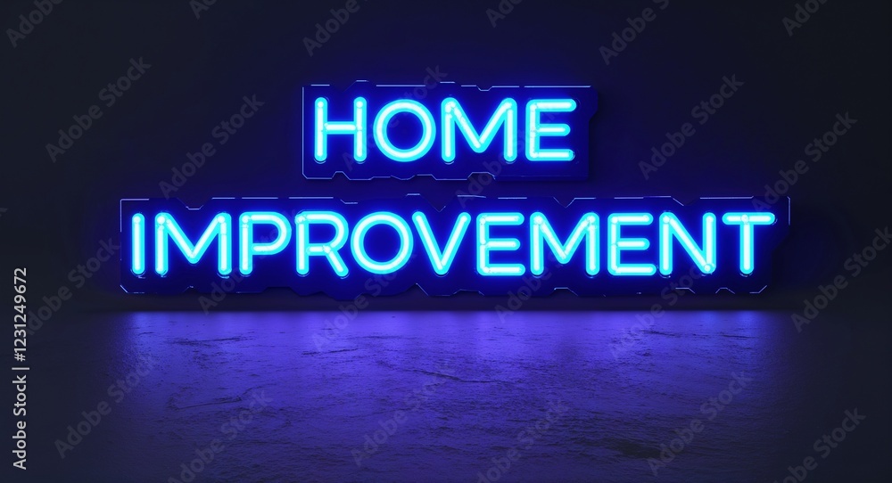 home improvement word lettering with neon blue glow on plain black dark background home improvement word lettering with neon blue glow on plain black dark background