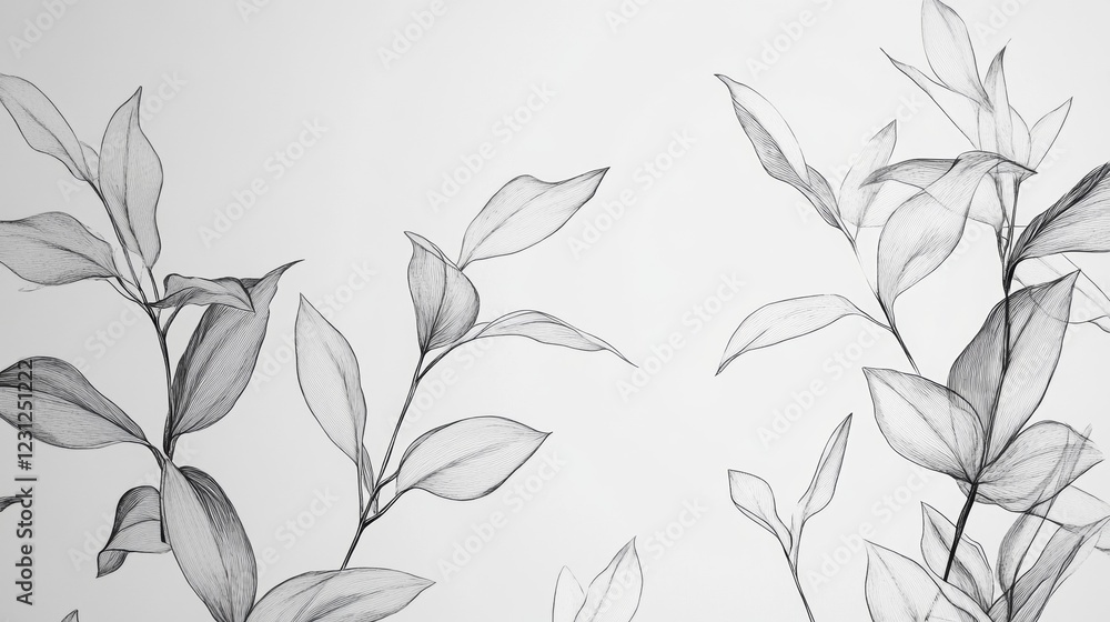 Fototapeta premium 95.A black-on-white collection of minimalist plant drawings, including flowers and stems, rendered with continuous line art for a chic and timeless feel.