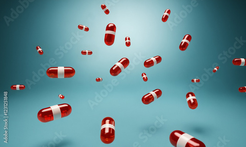 floating red capsules medic...