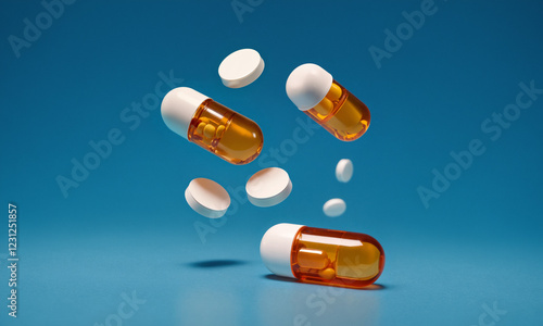 medical pills floating air ...