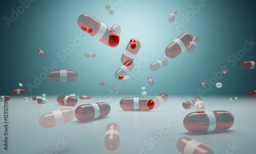 floating red capsules medic...