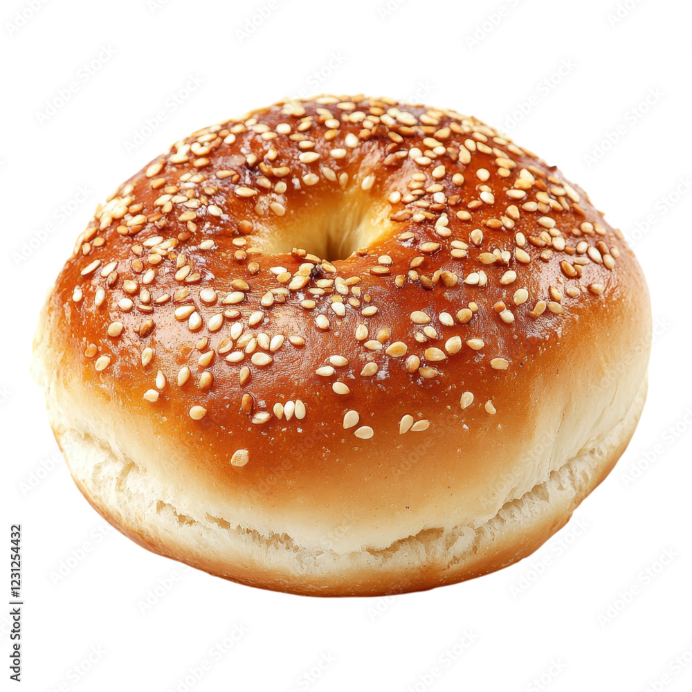 Freshly Baked Sesame Seed Bagel on White Background Freshly Baked Sesame Seed Bagel on White Background
