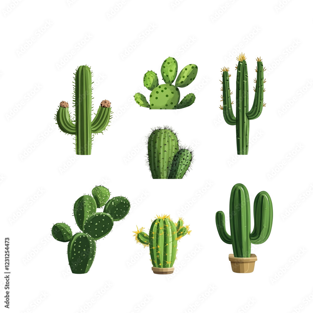Minimalist set of cacti with simple shapes clean Minimalist set of cacti with simple shapes clean