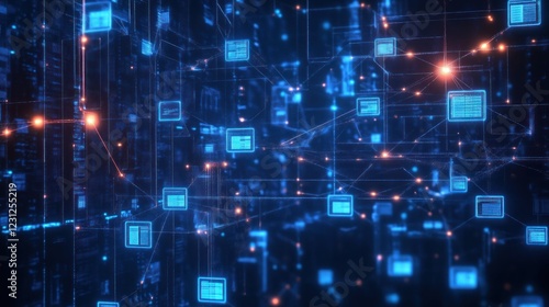 Wallpaper Mural Cyberpunk Abstract Network Data Sharing with File and Folder Icons in Cloud Computing Concept for Business Management and Big Data Solutions Torontodigital.ca