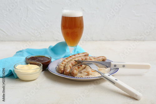 Grilled bratwurst sausages ...