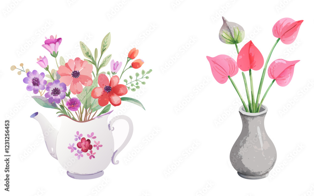 custom made wallpaper toronto digitalHand Draw Watercolour Flower Vase In Flower Collection Vector Design
