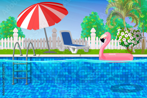 vector summer cartoon illustration of swimming pool 

