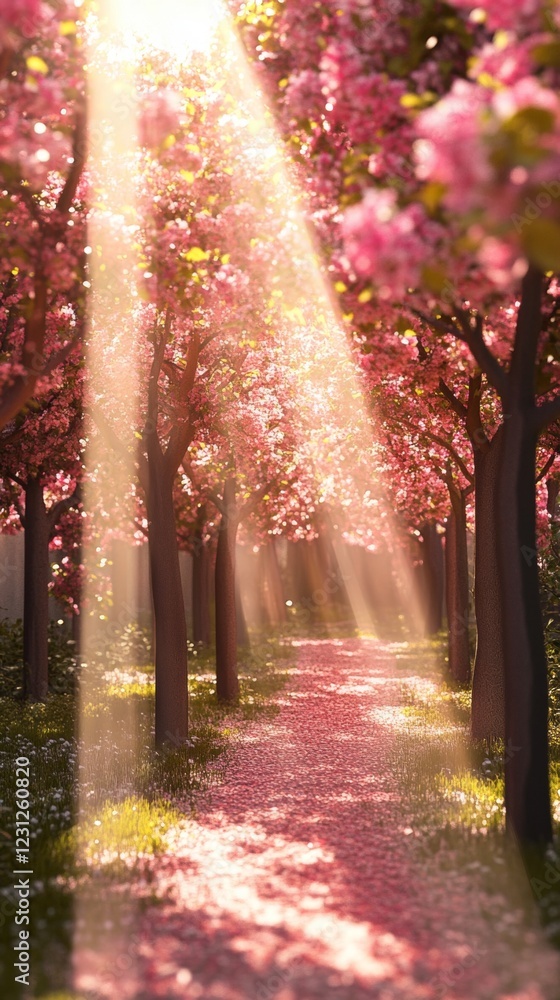 Fototapeta premium A Springtime Path Through a Blossoming Garden