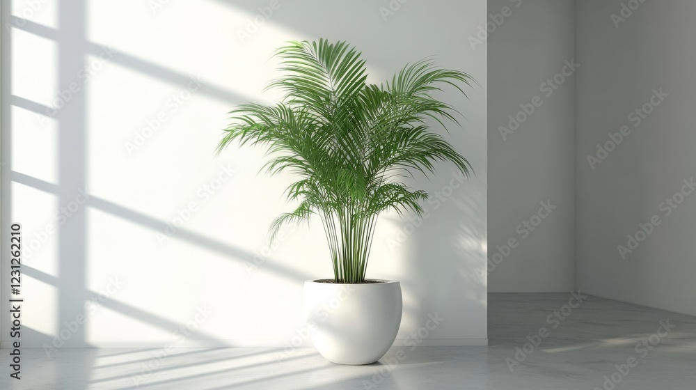 96.A bright interior corner with a single tropical plant in a matte white pot, its rich green leaves standing out against the clean, crisp white background. 96.A bright interior corner with a single tropical plant in a matte white pot, its rich green leaves standing out against the clean, crisp white background.
