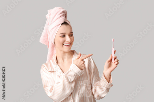 Beautiful woman in pajamas ...