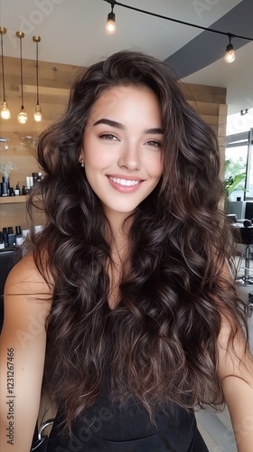 A woman with long brown hair smiling at the camera photo