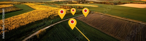 Wallpaper Mural Mapping agricultural fields aerial view of cropland with location markers Torontodigital.ca