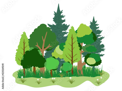 forest landscape environment friendly concept tree flower bush ecological outdoor camping illustration earth scene plant nature