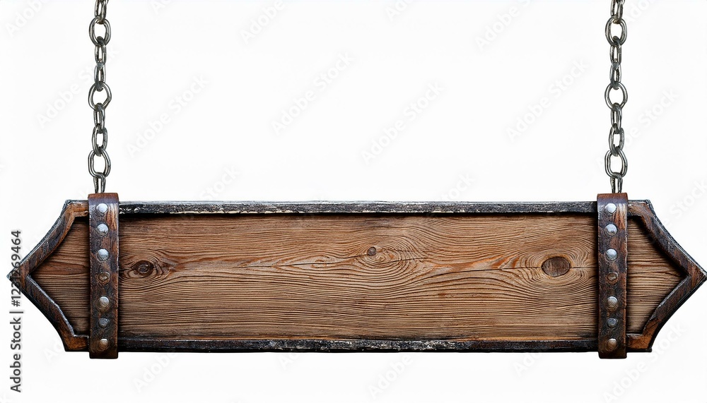 old wooden box with chain. Medieval wooden sign hanging on chains isolated on white background old wooden box with chain. Medieval wooden sign hanging on chains isolated on white background