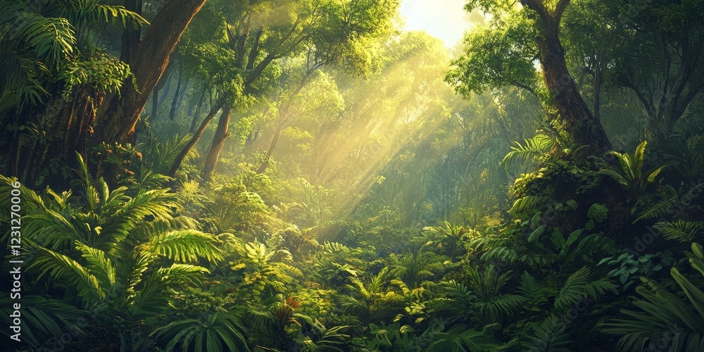 Sunlit Jungle Path - Lush Green Forest Sunlit Jungle Path - Lush Green Forest
