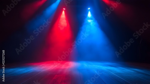 Captivating Contrast of Red and Blue Spotlights on a Dramatic Stage Performance