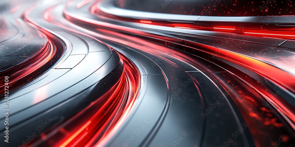 Futuristic 3D art with curved, wavey lines, red neon glow, and reflective surfaces in black and red. Rendered in 32k with Unreal Engine 5, cinematic lighting, and ultra-realistic details Futuristic 3D art with curved, wavey lines, red neon glow, and reflective surfaces in black and red. Rendered in 32k with Unreal Engine 5, cinematic lighting, and ultra-realistic details