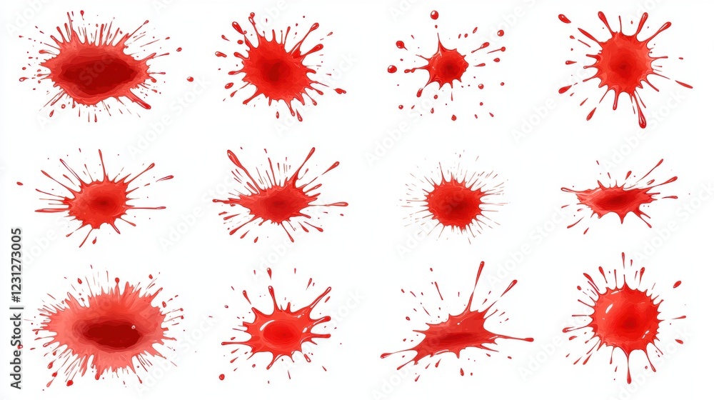 Vibrant Splashes of Red Liquid Against a White Background Vibrant Splashes of Red Liquid Against a White Background