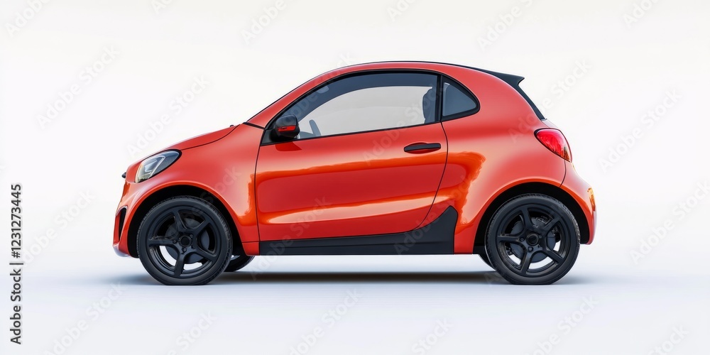 A red car is parked on a white background. The car is a small hatchback. The car is parked in a parking lot A red car is parked on a white background. The car is a small hatchback. The car is parked in a parking lot