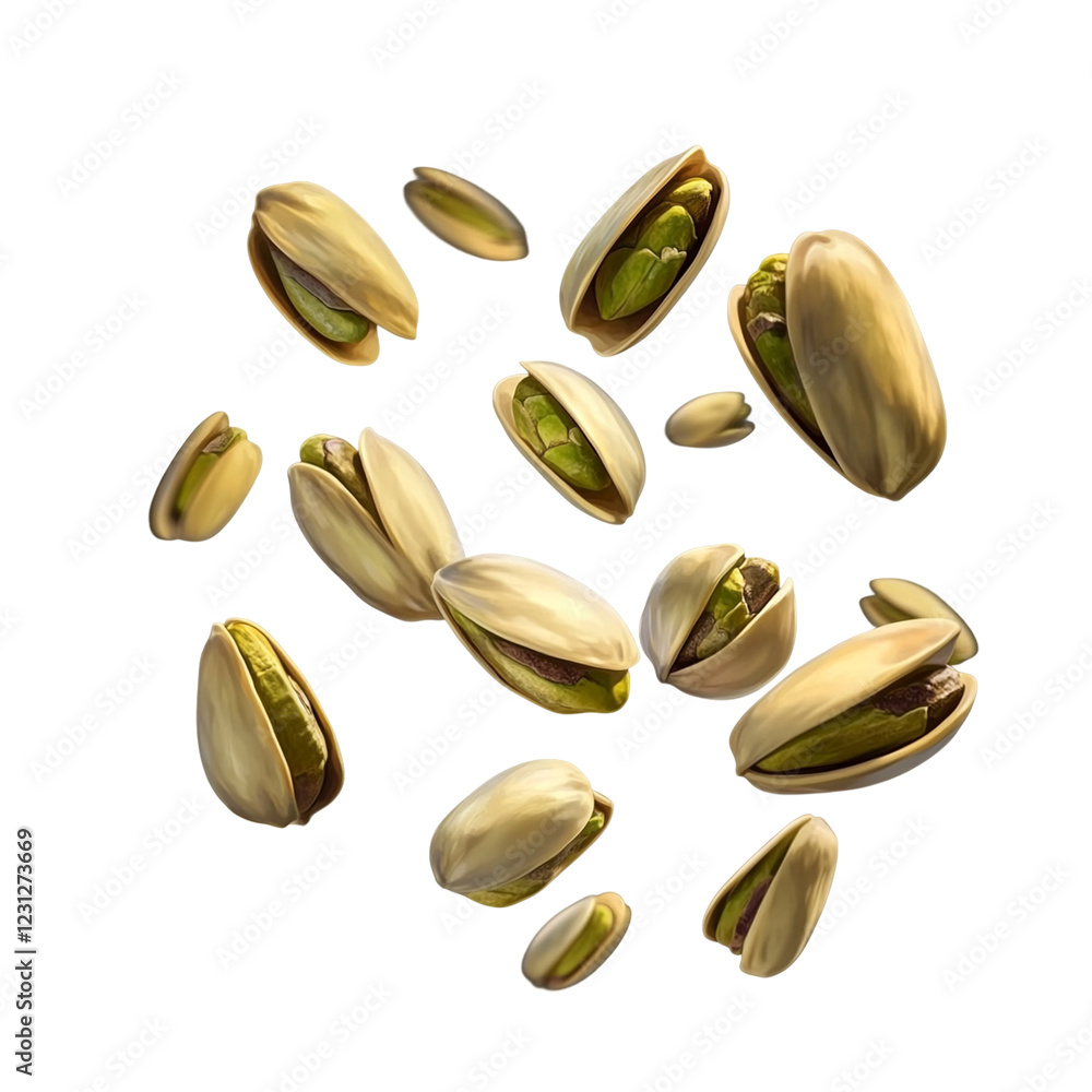 Flying delicious pistachios in digital abstract Flying delicious pistachios in digital abstract