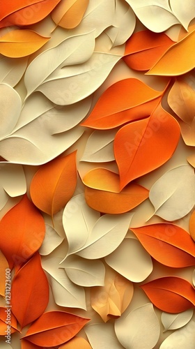 Seamless Abstract Decorative 3D Leaves Pattern Background with Vibrant Autumn Hues and Elegant Textural Design