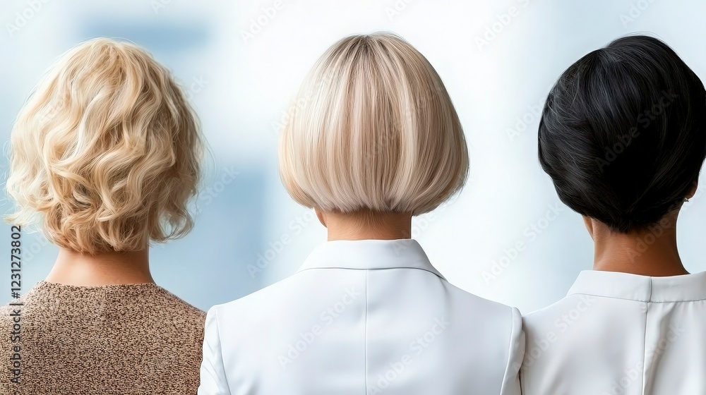 Three Women with Different Hairstyles from Behind. Three Women with Different Hairstyles from Behind.