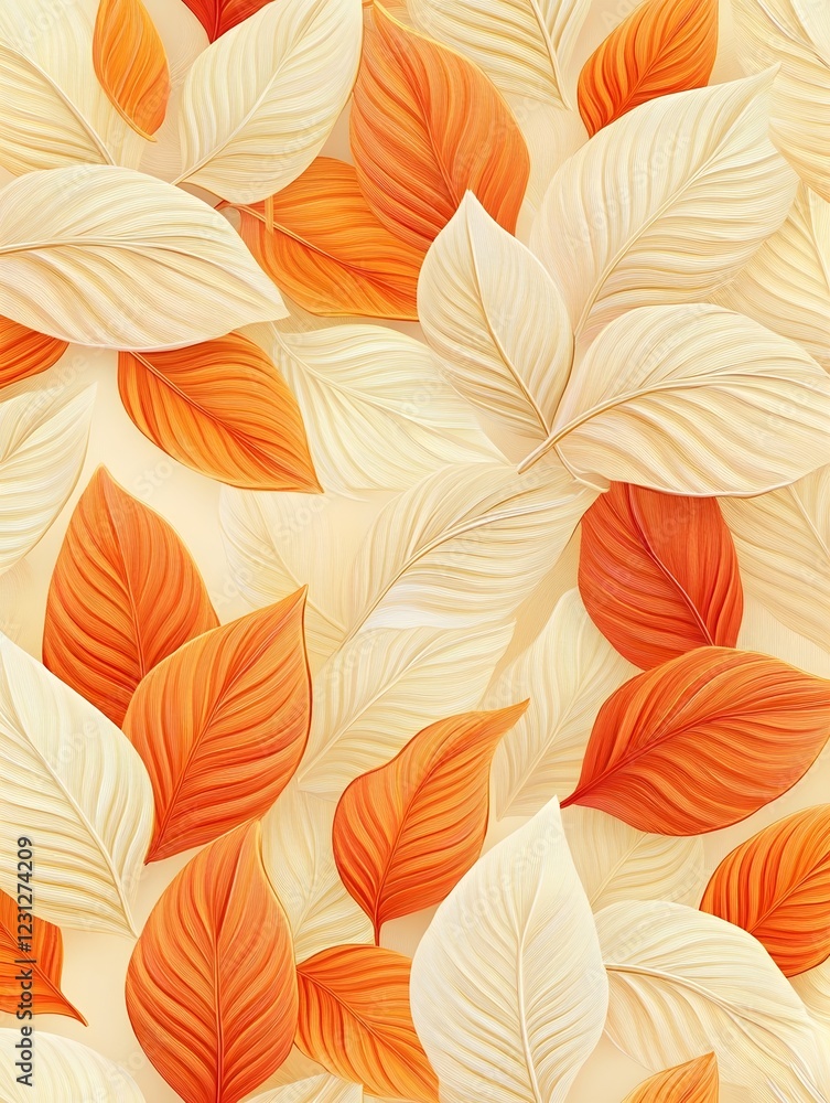 Fototapeta premium Seamless Abstract Decorative 3D Leaves Pattern Background for Digital Wallpaper or
