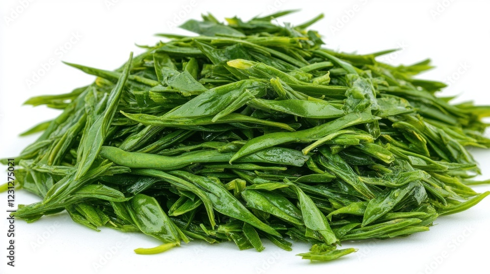 Fresh Green Herb Leaves Piled into a Vibrant Heap on White Background Fresh Green Herb Leaves Piled into a Vibrant Heap on White Background