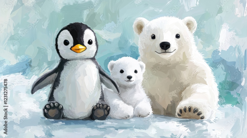 Arctic Friends: A Charming Penguin and Polar Bear Family Portrait Arctic Friends: A Charming Penguin and Polar Bear Family Portrait