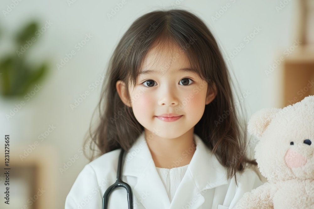 Adorable Child in Doctor Outfit with Teddy Bear Inspiring Future Healers in Playful Setting Adorable Child in Doctor Outfit with Teddy Bear Inspiring Future Healers in Playful Setting