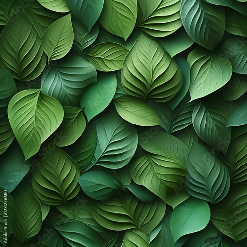 Wallpaper Mural Lush Green Foliage Pattern with Intricate Leaf Textures in Digital Art Style Torontodigital.ca