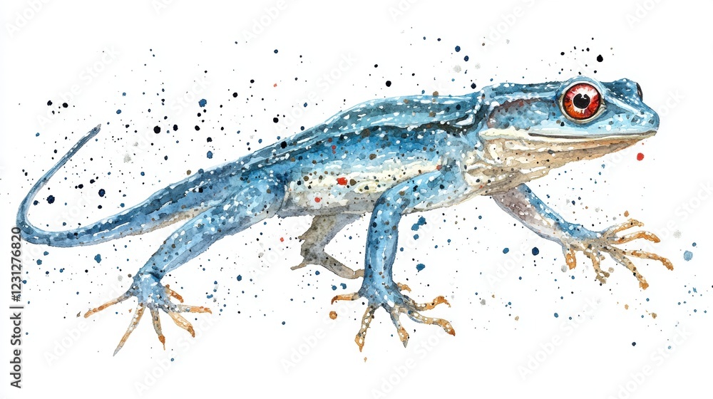 Colorful blue frog with red eyes on splattered background Colorful blue frog with red eyes on splattered background