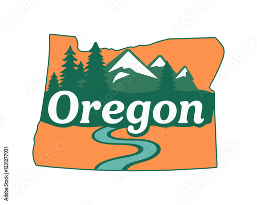 Oregon State Emblem Featuring Mountains and River