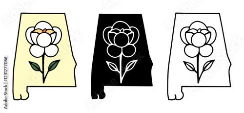 Alabama State Emblem Featuring Cotton Flower and Map