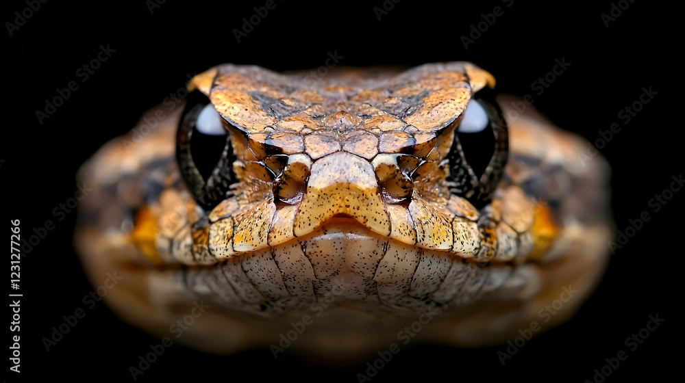 Fototapeta premium Close-up of snake head, dark background, wildlife photography, nature documentary