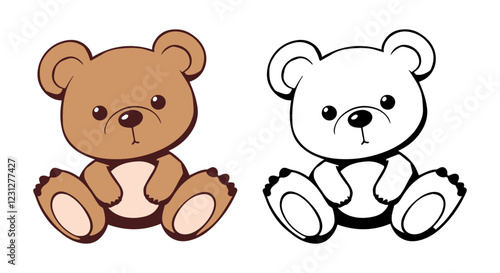 Set of Cute Teddy Bear Silhouettes with Bold Color Illustration