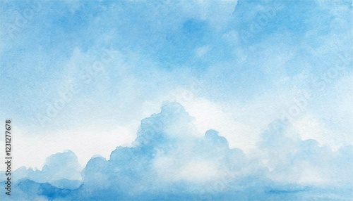 水彩　風景　夏　空　雲　絵画　背景　壁紙　フレーム　イラスト素材