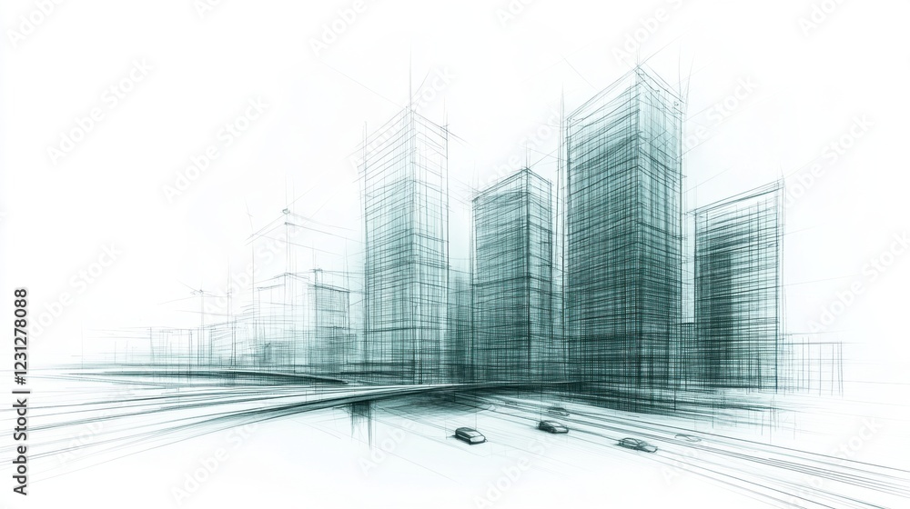 Fototapeta premium Abstract Architectural Sketch of a Modern City Skyline Design