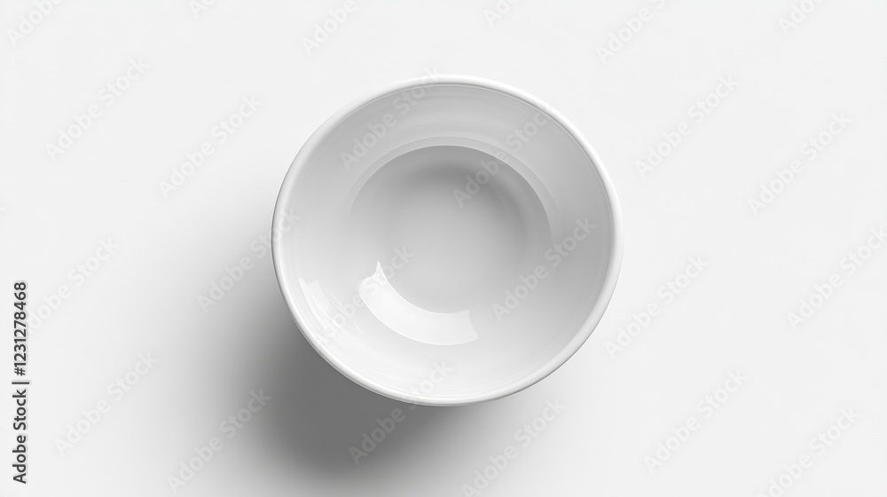 Minimalist Empty White Ceramic Bowl on Clean White Surface Minimalist Empty White Ceramic Bowl on Clean White Surface