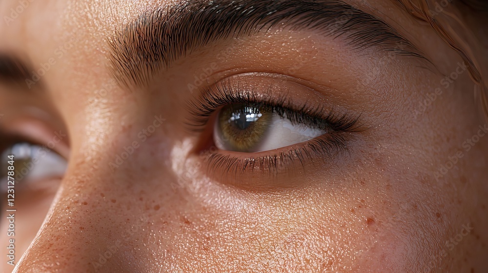 Fototapeta premium Close-up of a person's eye highlighting freckles and skin texture.