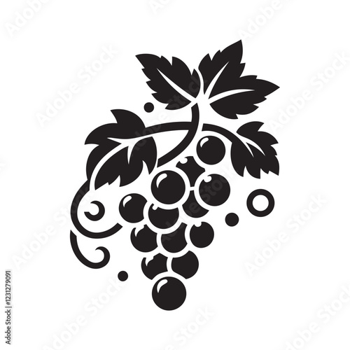 Grapes With Leaf Icon Silhouette Vector Art & Illustration