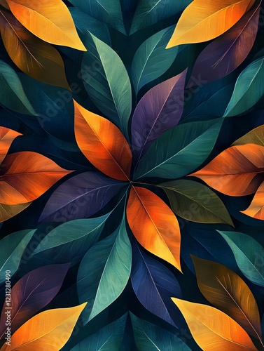 Wallpaper Mural Seamless Decorative 3D Leaves Pattern with Captivating Symmetry and Rich Botanical Tapestry Torontodigital.ca