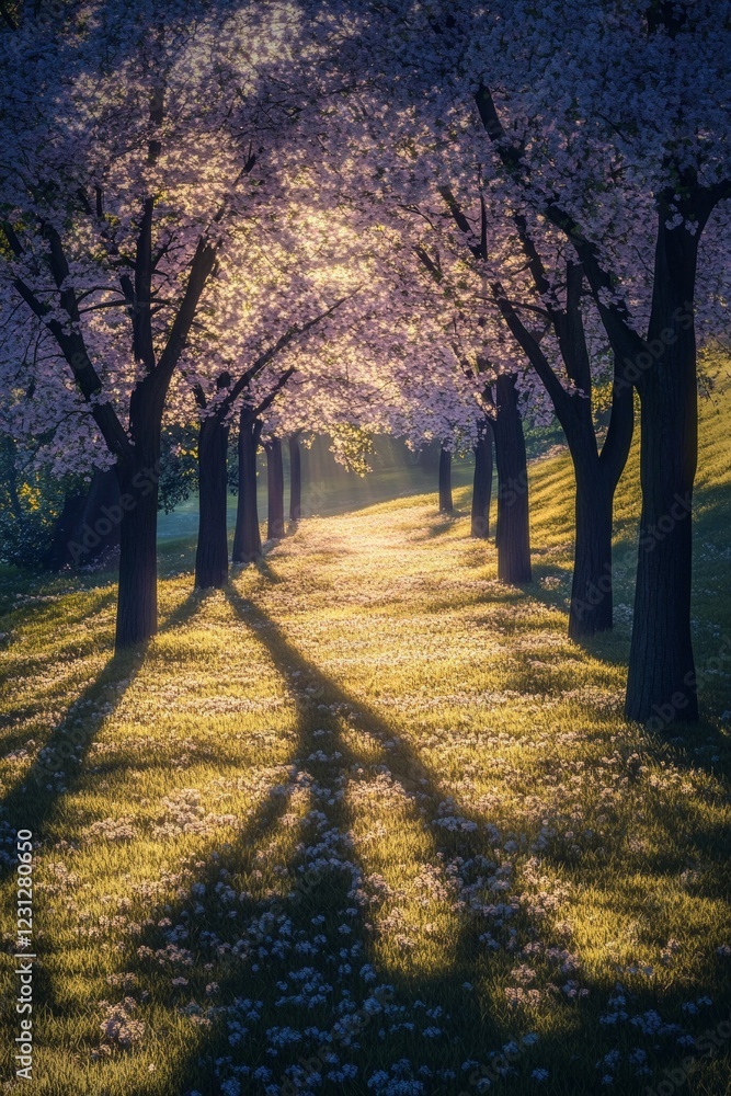 Fototapeta premium Springtime Pathway Through Blossoming Trees