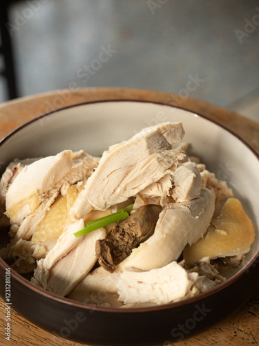 Photography slice of steamed chicken