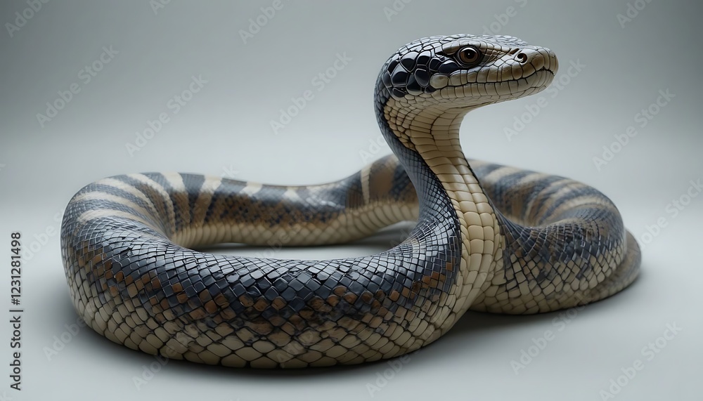 Close-Up of a Coiled Black Snake with Detailed Scales. generative AI Close-Up of a Coiled Black Snake with Detailed Scales. generative AI